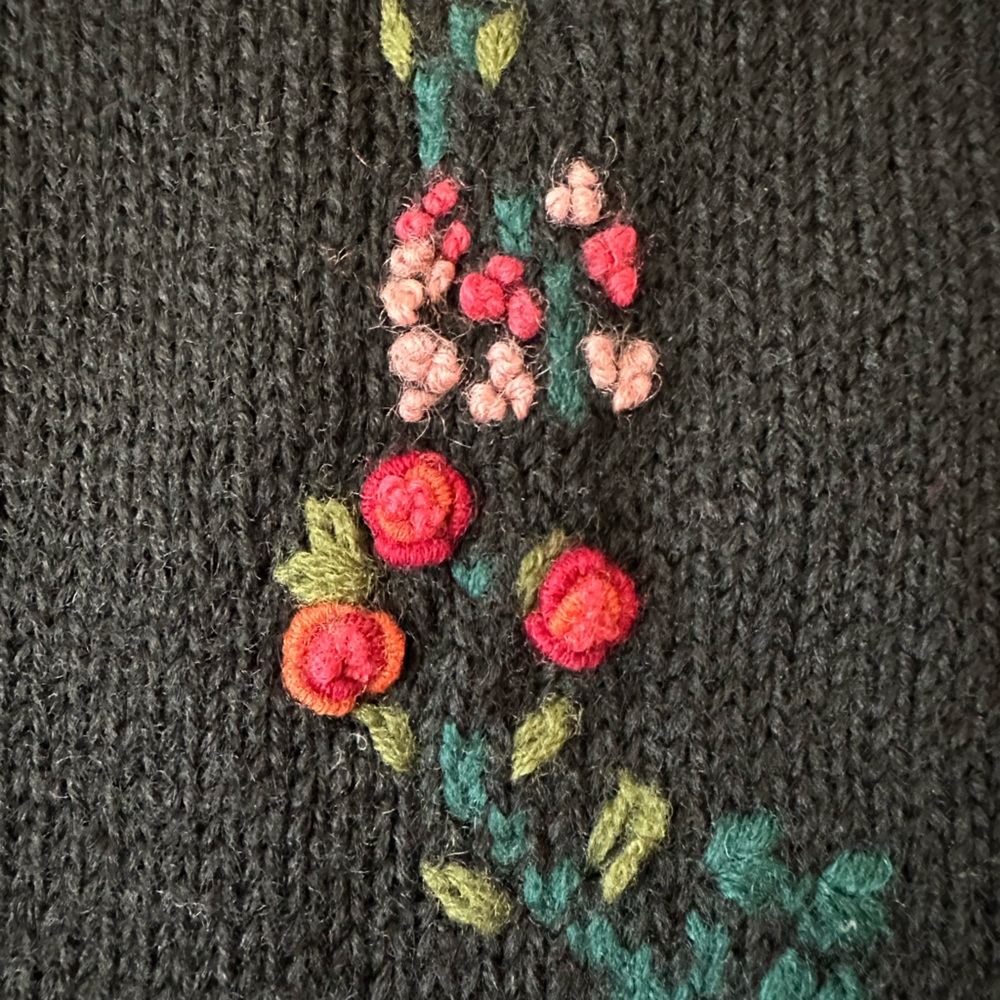 Laura Ashley Vintage Floral Embroidered Black Baba Yaga Cardigan - Picture 13 of 17